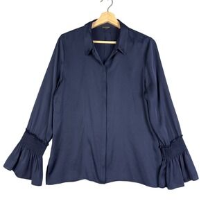 Kobi Holperin Hana Blue Stretch Silk Blouse Bell Sleeve Shirt Size M Long Sleeve